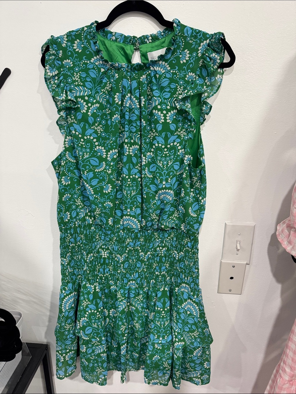 Sugarlips Green and Blue Floral Smocked Midi Dress